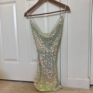 Windsor Sequin Backless Dress in Iridescent Green